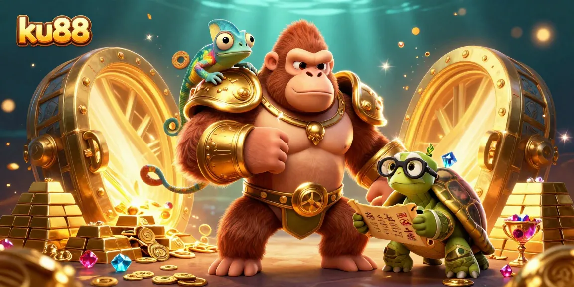 Engage with ku88 thrills in a vibrant casino scene featuring rich treasures and dynamic characters.