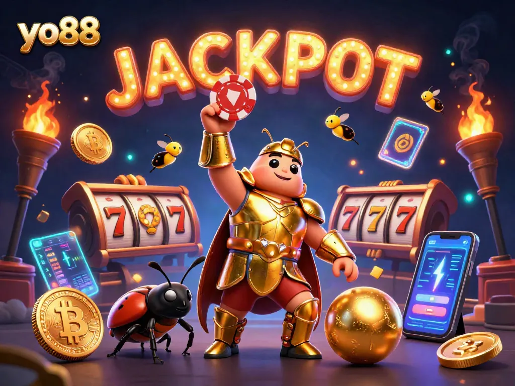 Celebrate big wins at yo88 with a glorious jackpot scene featuring vibrant elements and characters.