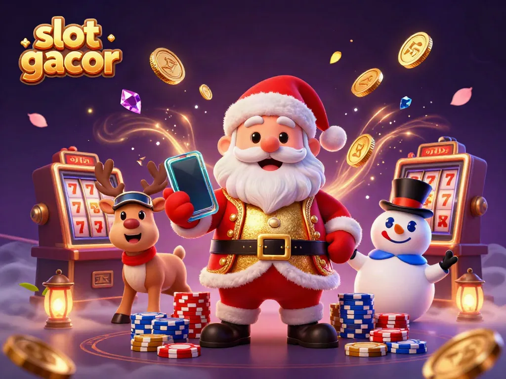 Experience the excitement of slot gacor with festive characters in a vibrant casino scene.