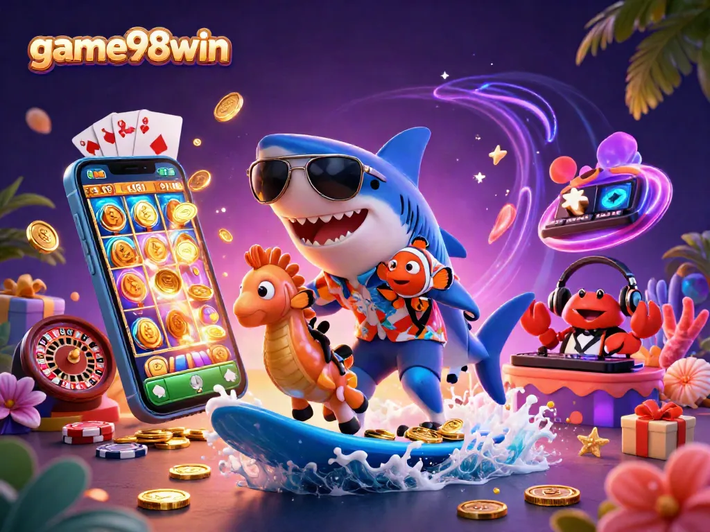 Experience game98win with a vibrant scene of interactive casino adventures and fun characters.