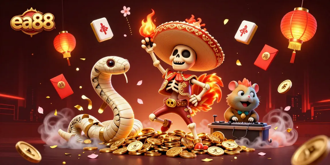ea88 showcases a vibrant illustration of a cartoon character celebration on golden coins, highlighting casino excitement.