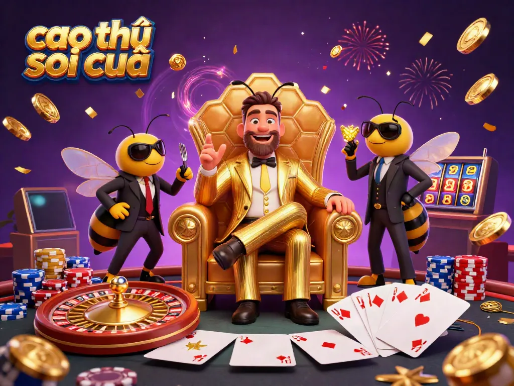 Cao thủ soi cầu showcases a vibrant casino scene with vivid symbols of wealth like coins and chips.