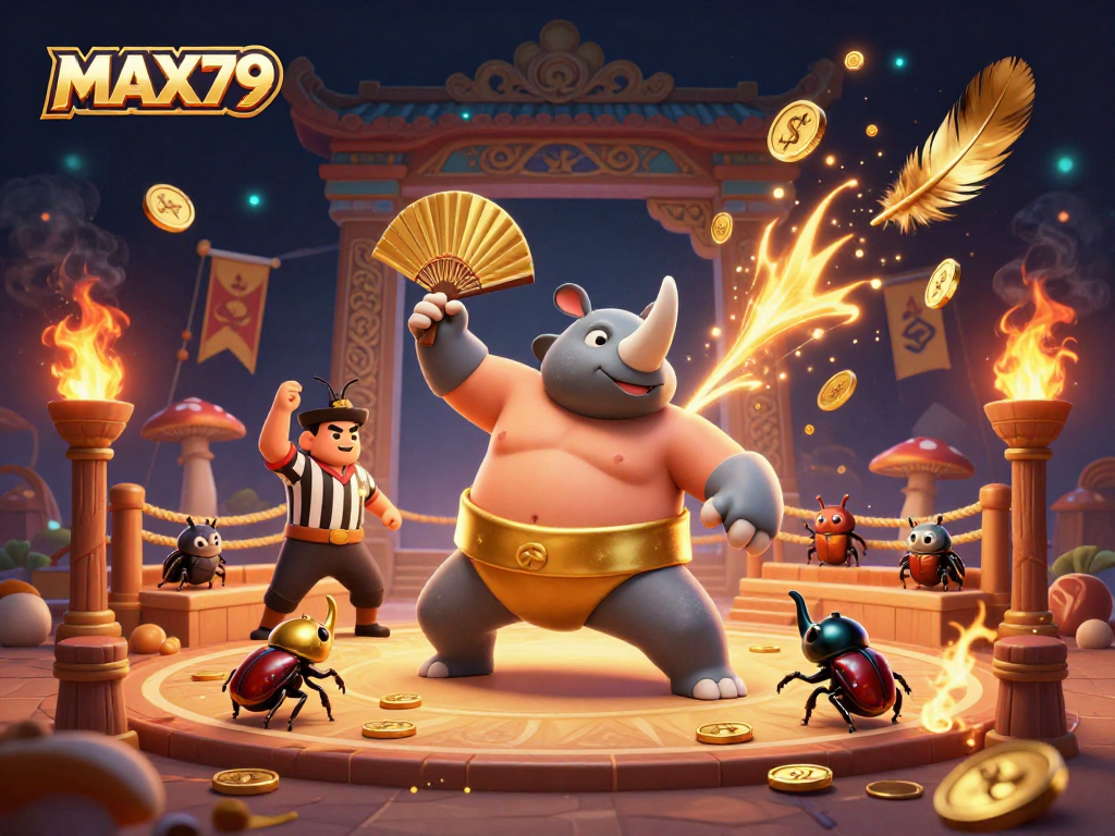 Experience the excitement of MAX79's thrilling casino games with a powerful beetle champion and golden coins!