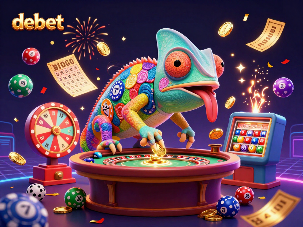 Experience debet's vibrant casino magic with colorful elements in a lively 3D casino scene.