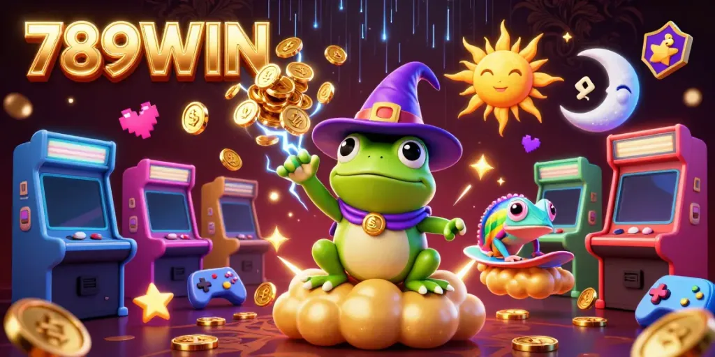Experience thrilling gaming sessions with 789WIN in this vibrant and dynamic casino illustration.