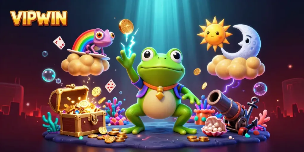 Experience thrilling wins at VIPWIN with a magical storm of golden coins and vibrant characters.