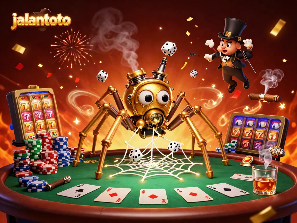 jalantoto engages players with a captivating steampunk casino scene featuring a golden spider.