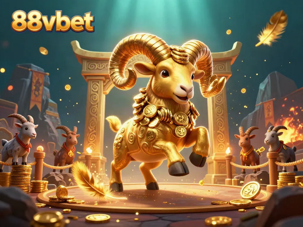 Experience the thrill of betting at 88vbet with a dynamic casino scene featuring a golden ram.