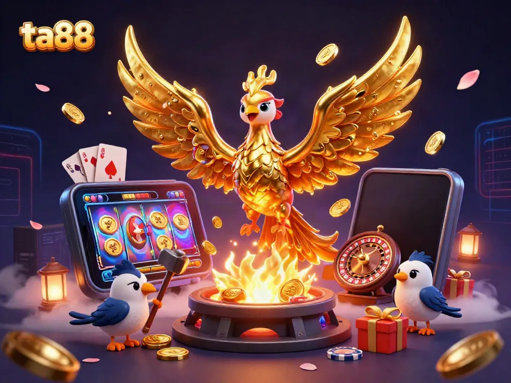 Experience the vibrant ta88 casino world with a molten phoenix and exciting game elements.
