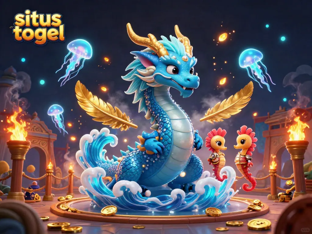 Experience the thrill of situs togel with stunning 3D casino art featuring a water dragon, seahorse knight, and glowing jellyfish.