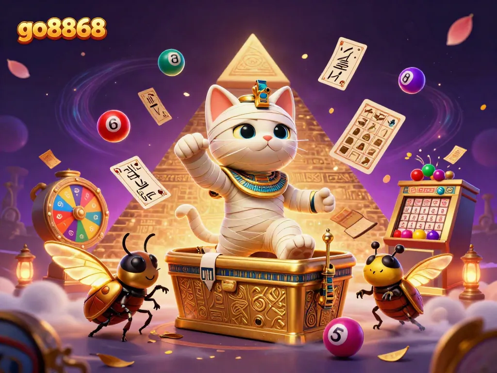 Win exciting prizes with go8868 in this vibrant Egyptian-themed casino scene
