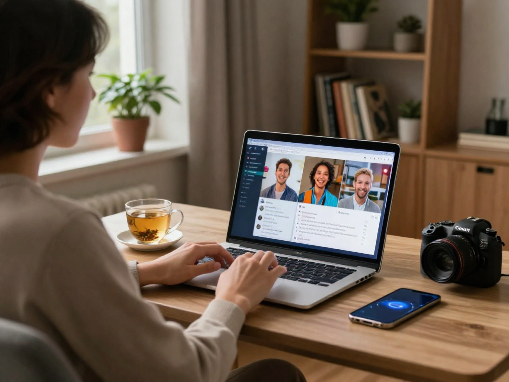 Engaging in ai chat porn at home with a laptop and cozy atmosphere.