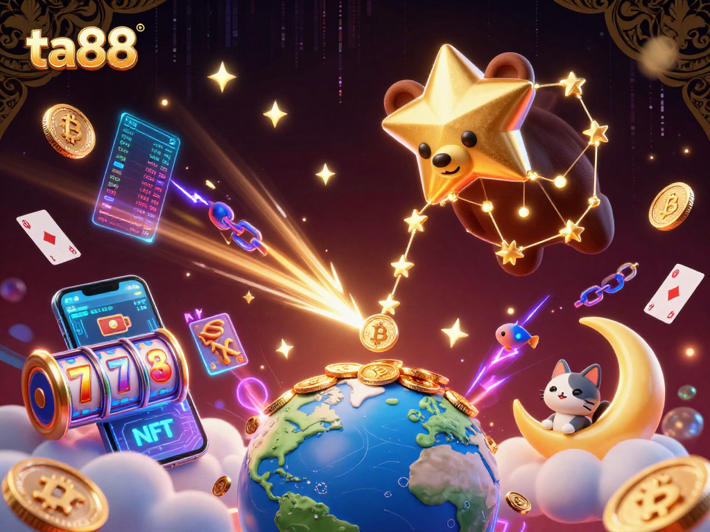 Play with ta88 in an enchanting casino scene featuring golden coins and vibrant slot reels.