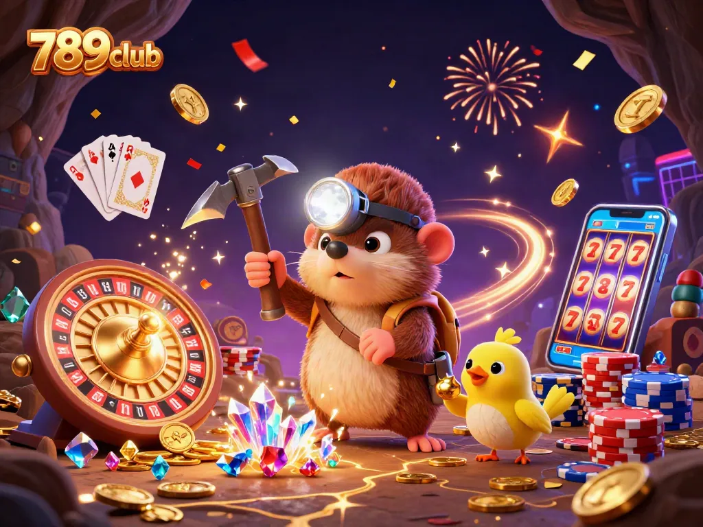 Experience excitement with 789club's dynamic casino scene featuring treasure hunter and gaming elements.