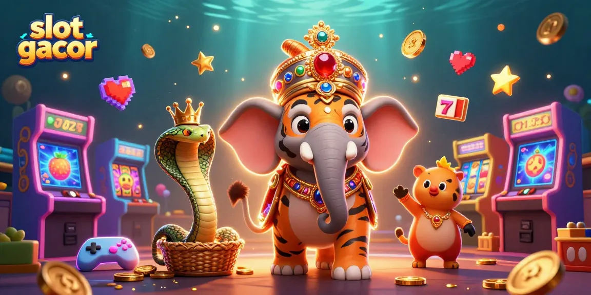 Experience the thrill of slot gacor with a vibrant 3D casino scene featuring colorful game elements and majestic characters.