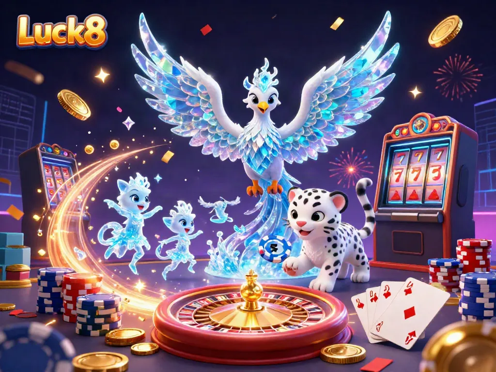 Luck8 offers a vibrant casino experience with glimmering coins, sparkling gems, and engaging characters.