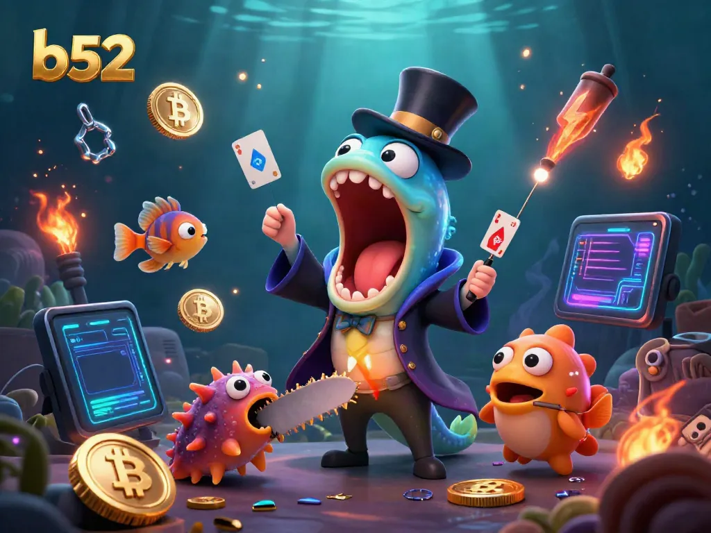 Experience the thrill of b52 casino gaming with an enchanting underwater magic act and vibrant crypto elements.