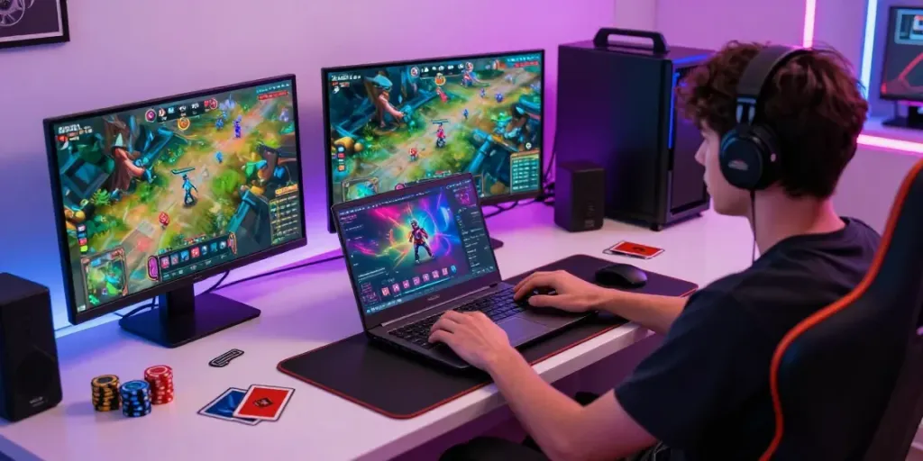 Engaging SAPPORO88 online gaming setup with vibrant visuals and modern accessories.