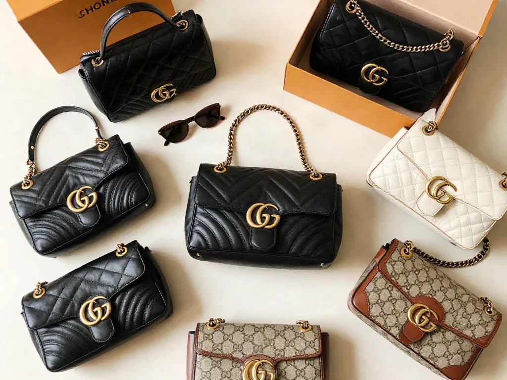 Premium replica Gucci and Chanel bags showcased in a stylish flat-lay—your guide to the best fake Baga selections online.