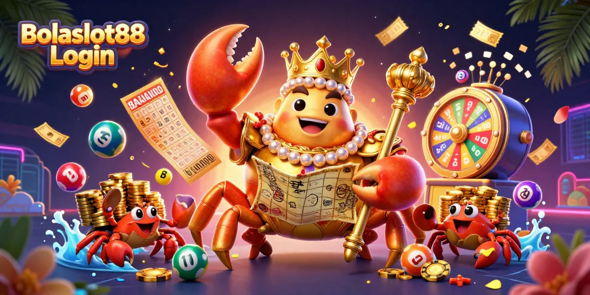 Experience the excitement with Bolaslot88 Login as a golden crab emperor leads a vibrant casino scene.