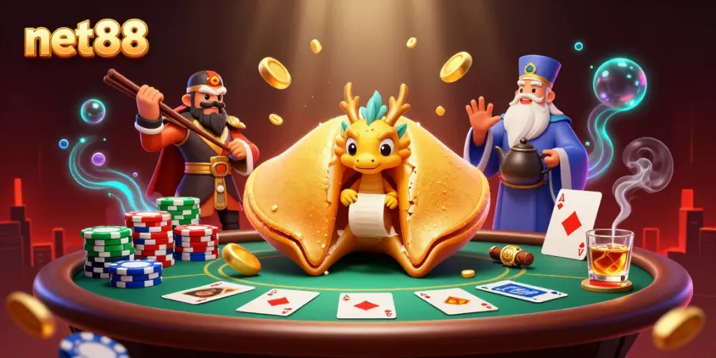 Experience the excitement of net88 with vibrant casino elements in a captivating 3D illustration.