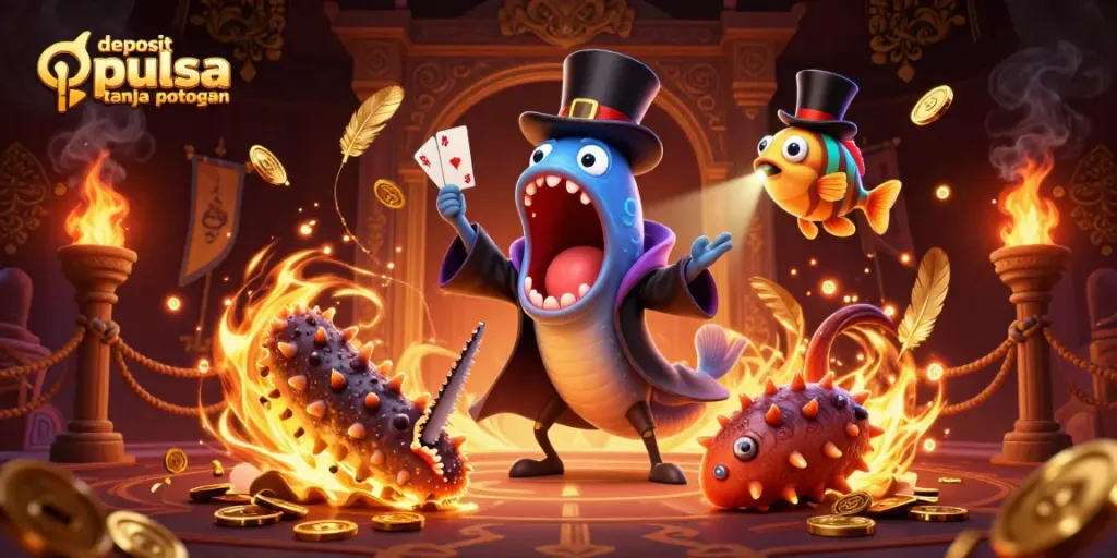Experience thrilling gameplay with deposit pulsa tanpa potongan in an enchanting casino scene featuring unique characters.