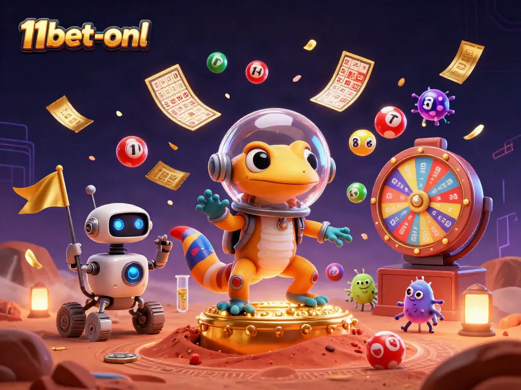 Spin your luck at 11bet-onl with a vibrant Mars-themed casino adventure illustration.