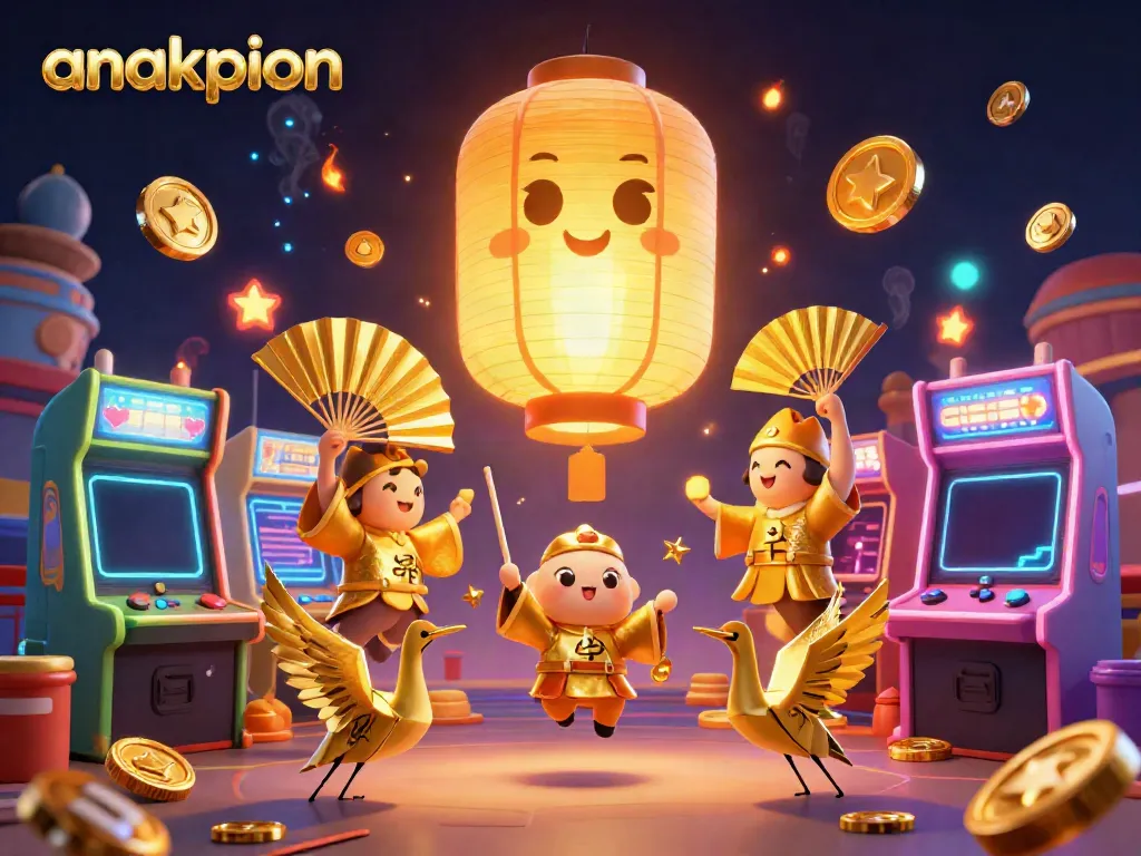 Anakpion brings excitement to online gambling with a vibrant casino scene featuring golden lantern spirits and gaming elements.