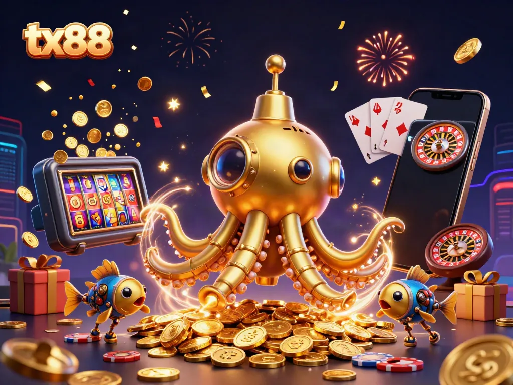 Immerse in winning excitement at tx88 with a golden kraken and dynamic gaming elements.