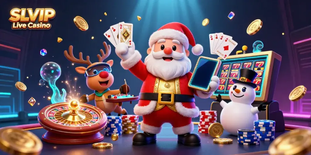 Experience thrilling gameplay at SLVIP Live Casino with Santa, his reindeer, and a snowman!