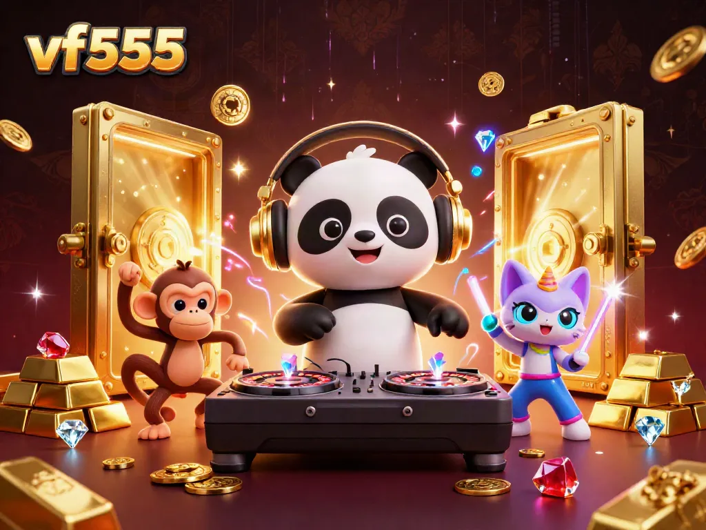 Experience excitement like never before with vf555, a vibrant casino scene featuring playful characters and rich treasures.