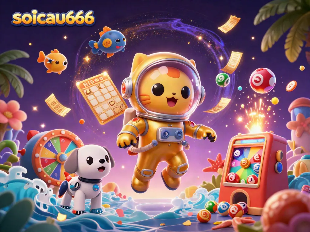 Entertain with soicau666's vibrant lottery universe filled with colorful balls and dynamic game elements.