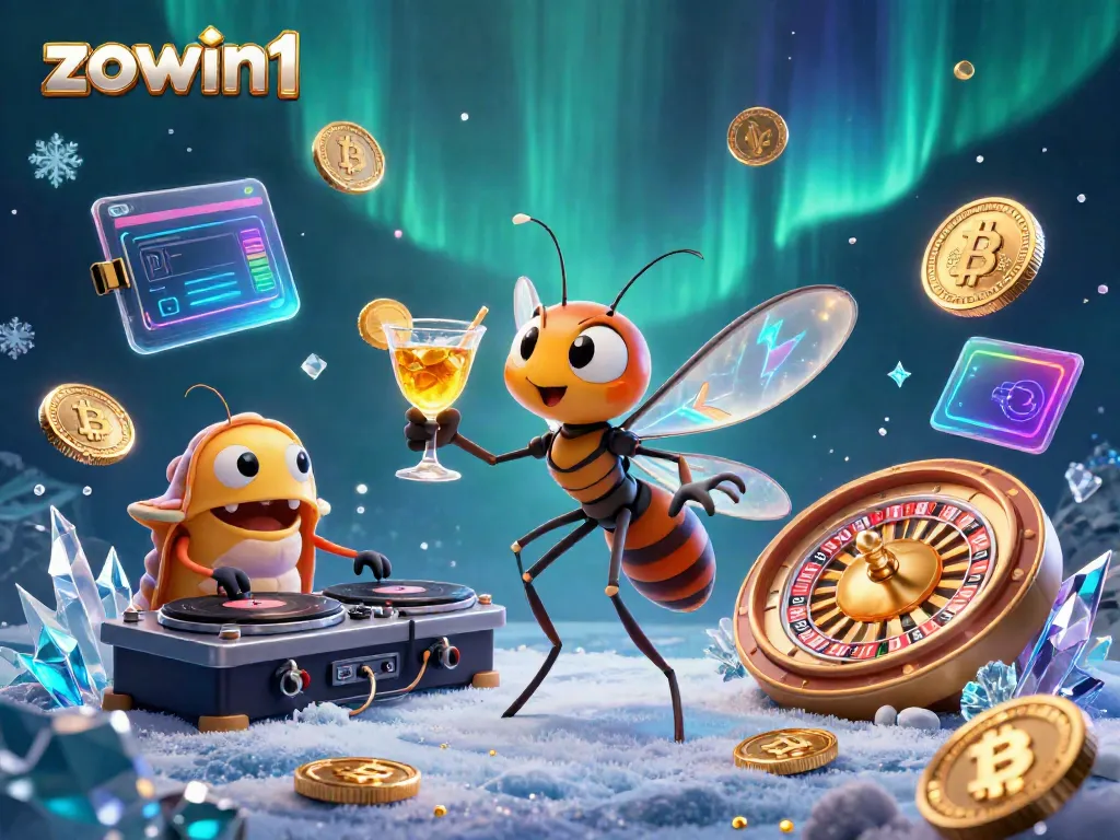 Engage at zowin1 where a unique frozen mosquito mascot leads an underwater casino party.