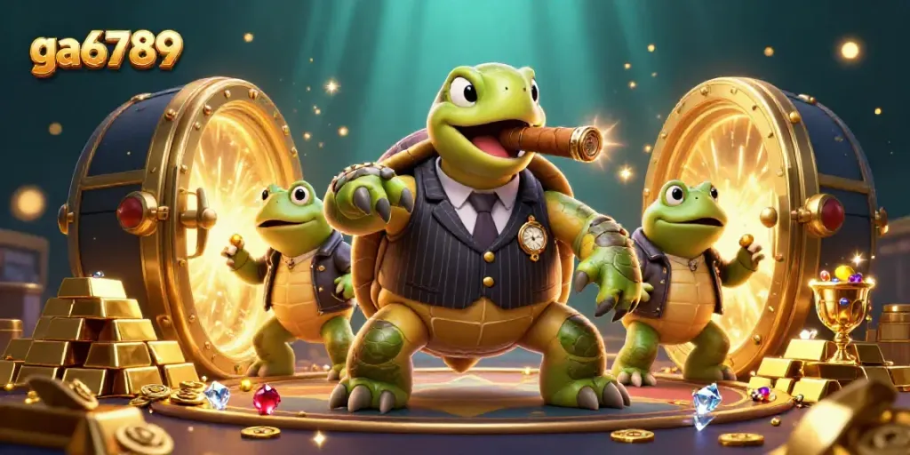Experience the excitement of gambling with ga6789 in a vibrant 3D cartoon casino scene.