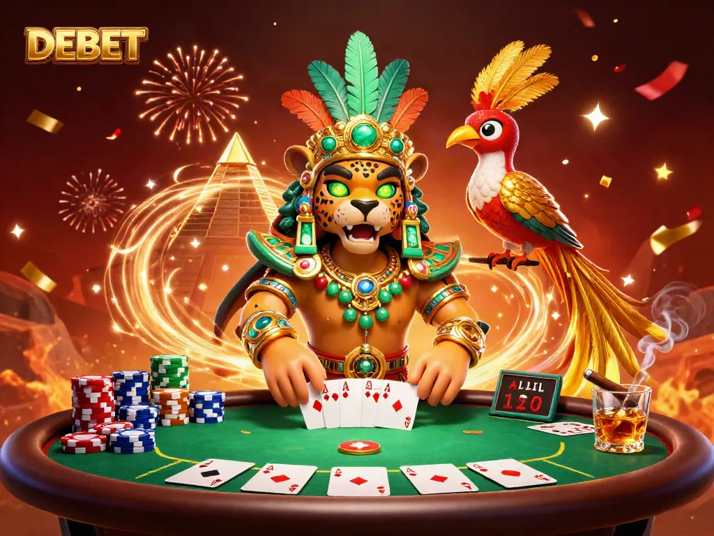 Experience thrilling action at DEBET with a vibrant scene of gambling excitement, featuring unique characters and game elements.