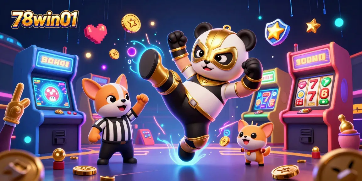Experience excitement with 78win01 as the panda wrestler kicks into action amidst vibrant slot games.