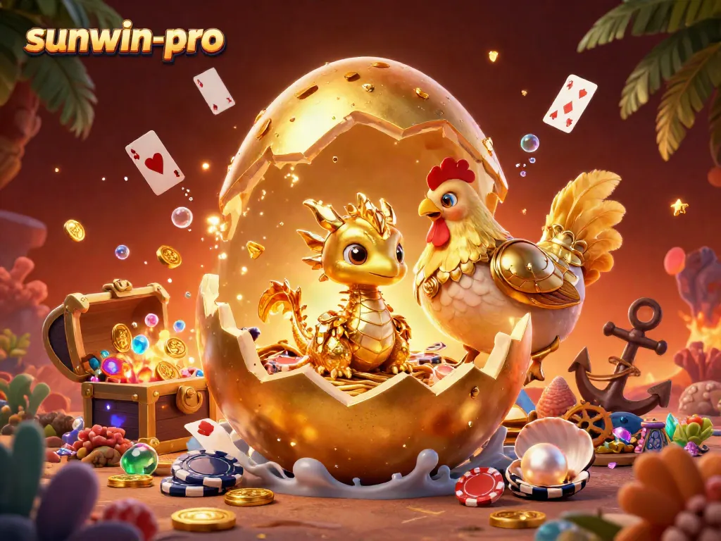 Engage with the dynamic world of sunwin-pro, witnessing a golden dragon amidst poker chips and rich gaming elements.