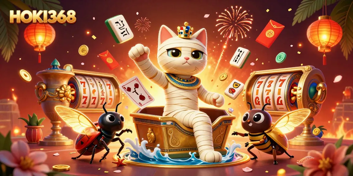 Engage with thrilling games at HOKI368, featuring a vivid Egyptian casino scene.