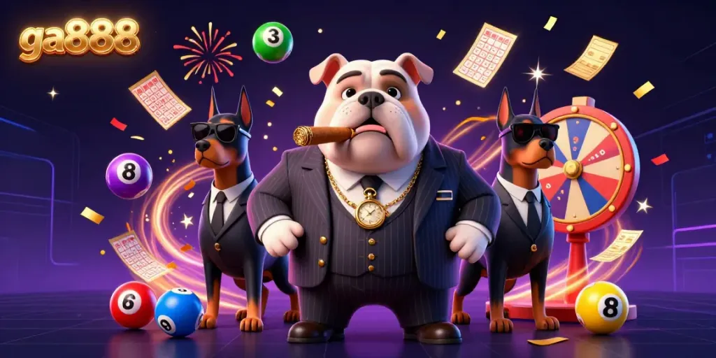 Engage with the thrilling world of ga888 gaming featuring a mafia bulldog in a dynamic casino scene.